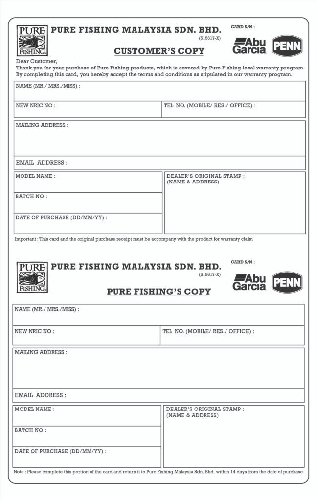 PureFishing Penn WarrantyCard FRONT 01 | Pure Fishing Malaysia |